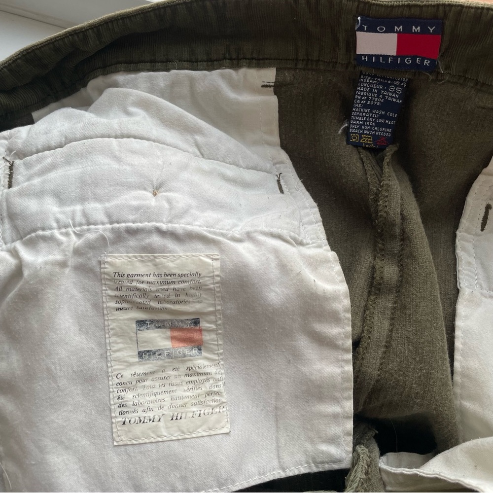 SOLD Vintage 90s TOMMY HILFIGER Green Corduroy Pants Men’s Size 34 Inseam 25” - Picture 6 of 10